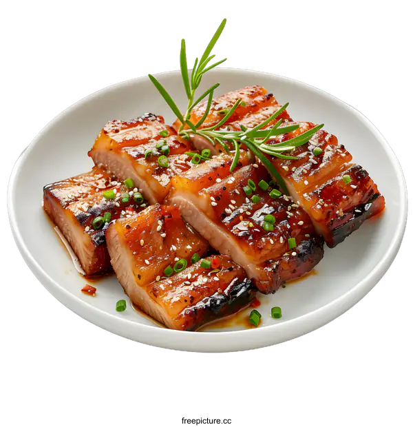 [Transparent Background PNG]Grilled Pork Belly Slices on Plate