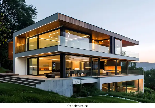 Modern House With Large Windows and Terrace
