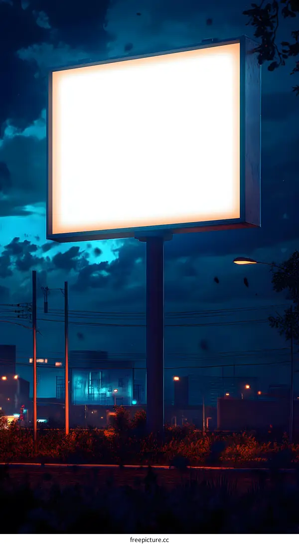 Blank Billboard in Urban Nighttime Setting