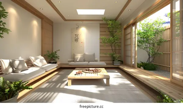 A beautiful living room with a Japanese style