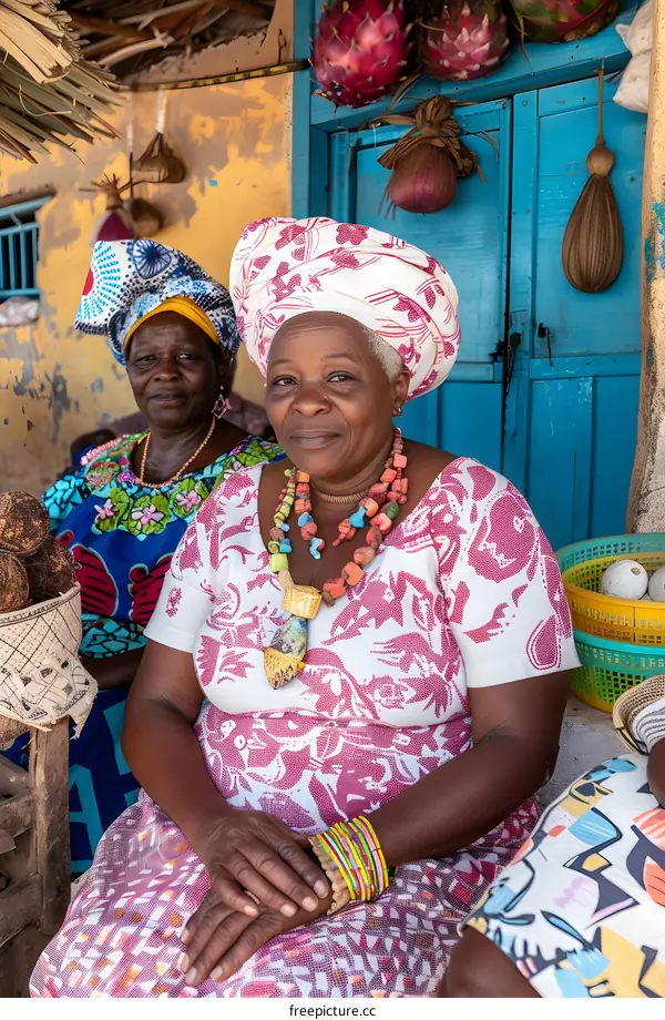 African Women in Traditional Clothing Smiling at Camera