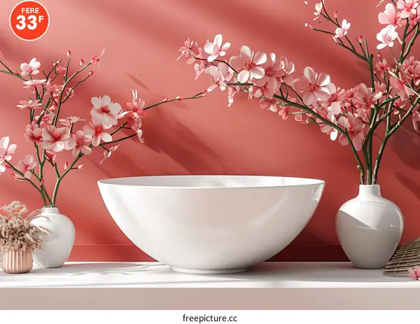 Modern Interior Design with Cherry Blossoms and Bathtub