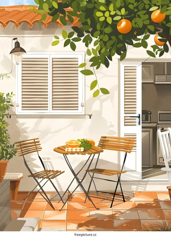 Orange Tree Patio Table and Chairs Illustration