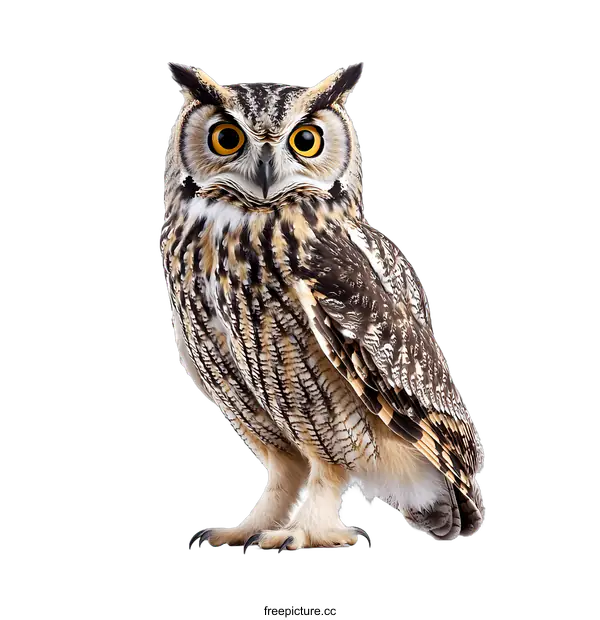 [Transparent Background PNG]Eurasian Eagle Owl With Yellow Eyes On White Background
