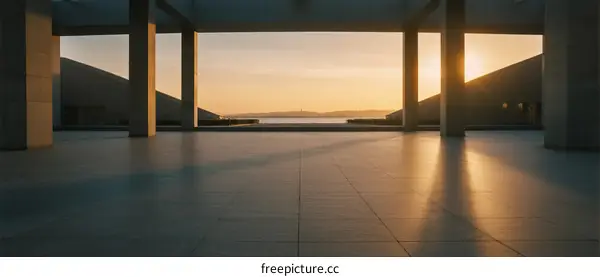 Sunset view from a modern architectural structure with open space