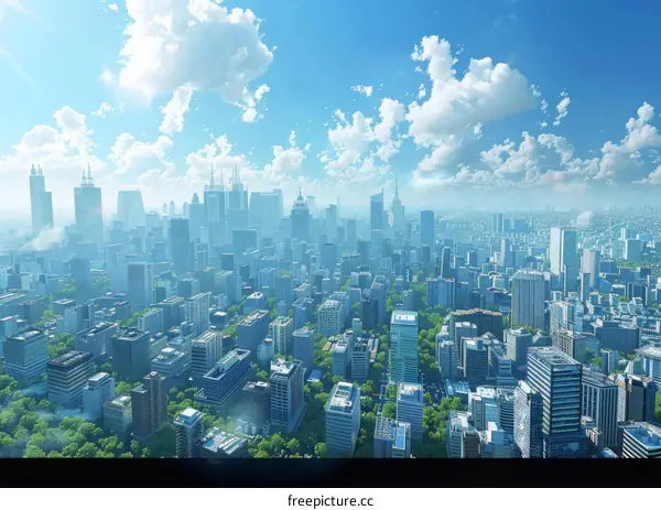 Modern City Skyline with Skyscrapers and Parks