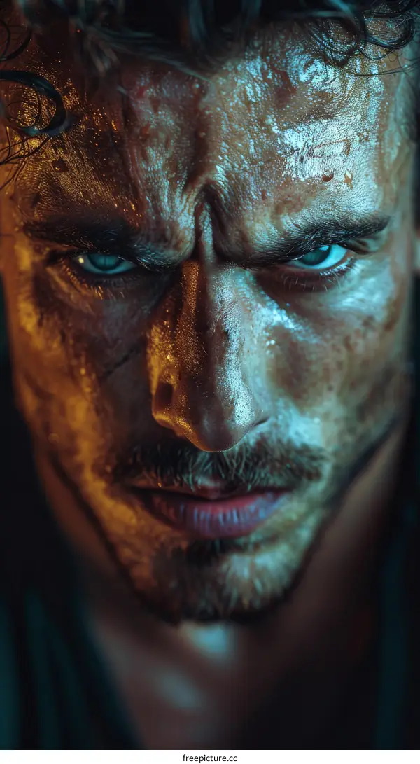 Close-up Portrait of a Man with Intense Expression