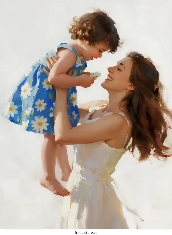 A mother holding her little daughter with love and care