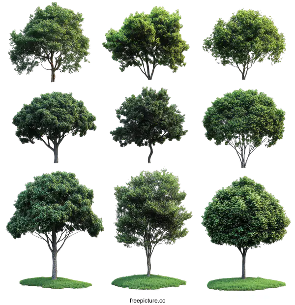 [Transparent Background PNG]Collection of Isolated Trees on White Background