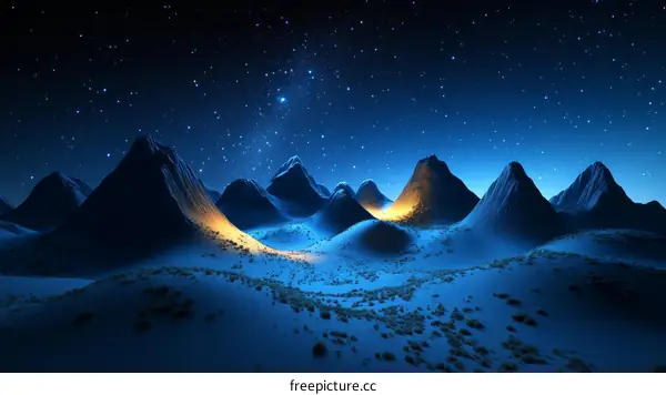 Starry Night Mountain Landscape Illustration