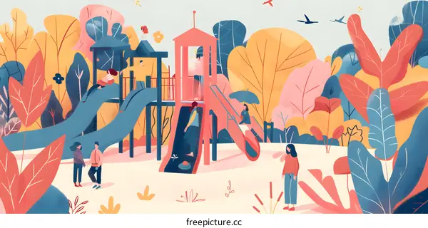 Colorful Playground Illustration with People