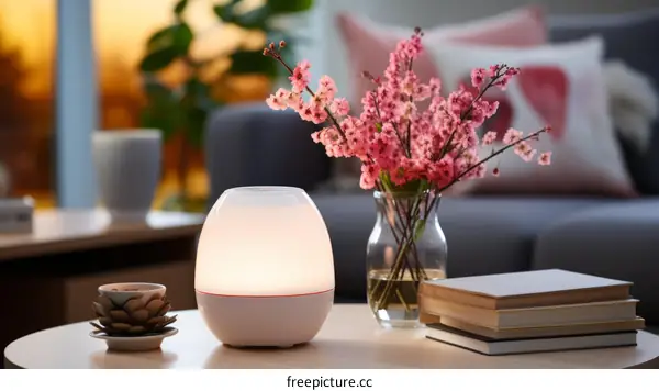 A beautiful living room with a vase of flowers on the table