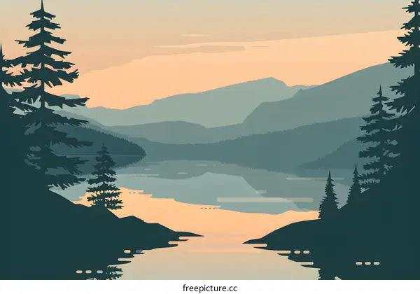 Mountain Lake Landscape Illustration