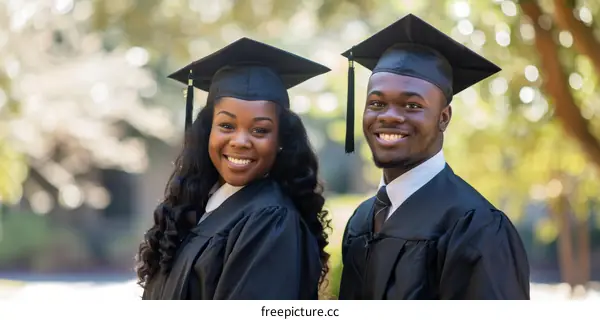 Two African American Graduates in Cap and Gown