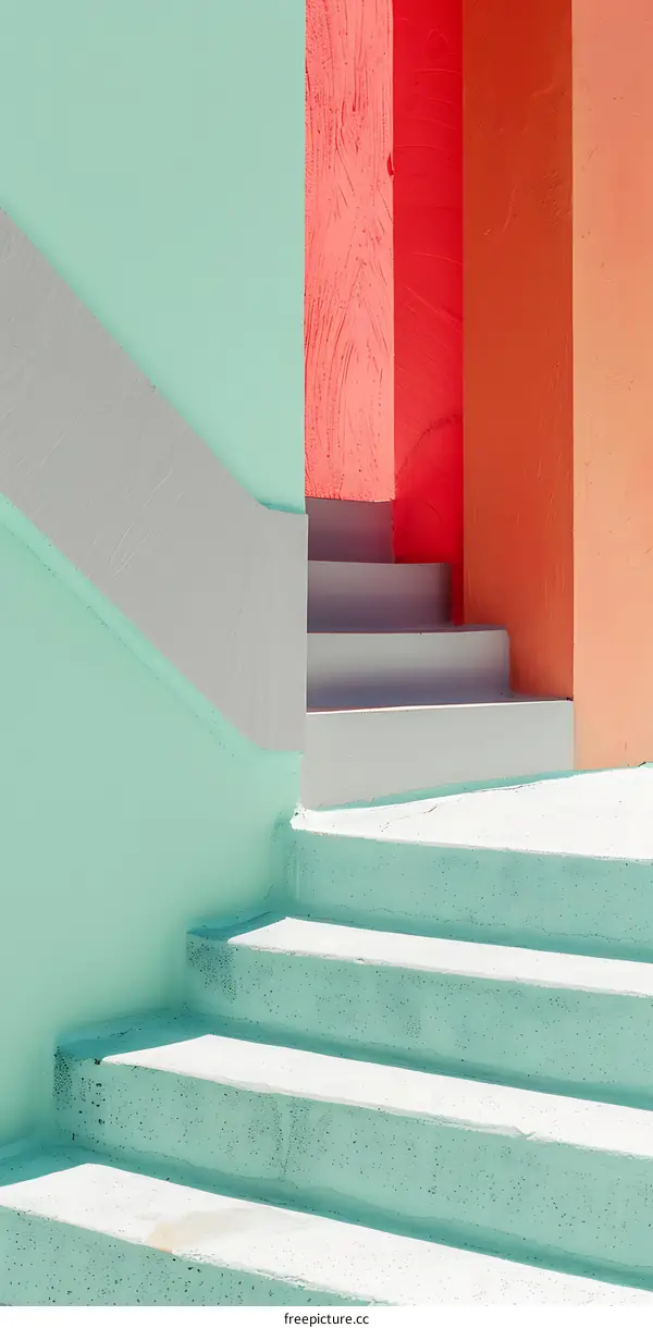 Minimalist Concrete Stairs with Colorful Walls