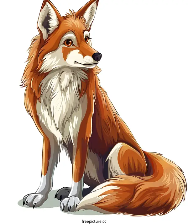 Cute Red Fox Sitting on White Background