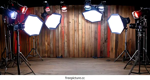 Studio Lighting Setup With Wooden Wall Background