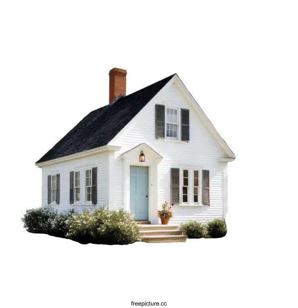 [Transparent Background PNG]Charming White House with Lush Landscaping