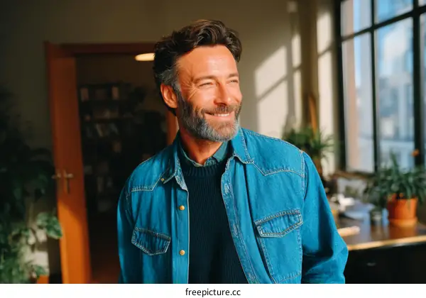 Smiling Middle-Aged Caucasian Man Indoors