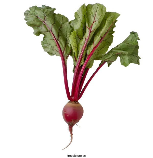 [Transparent Background PNG]Fresh Red Beetroot with Green Leaves on White Background
