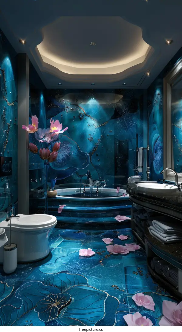 Luxury Blue Bathroom Interior Design Illustration