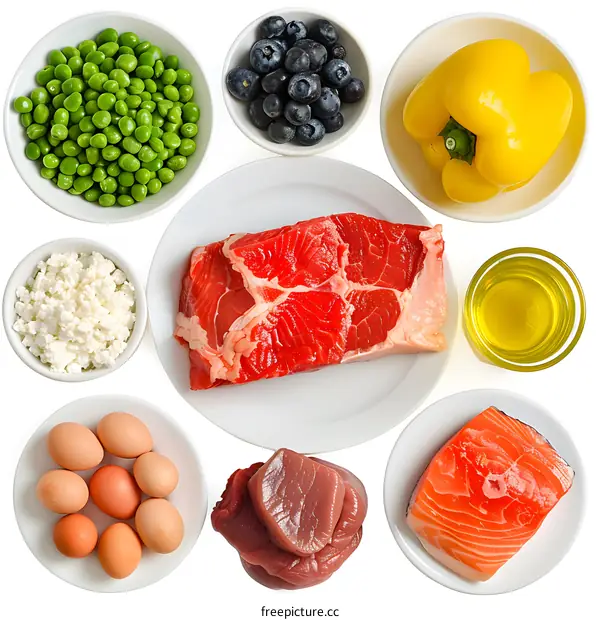 Top View Of Various Food Sources Of Protein