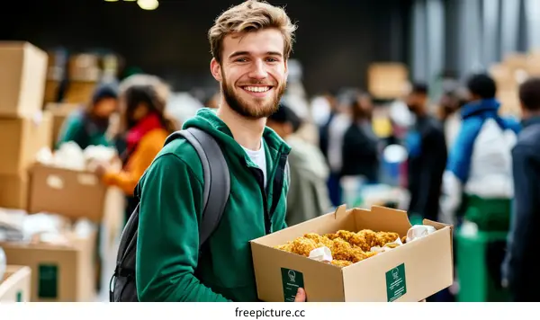 Volunteer Giving Food to Needy People