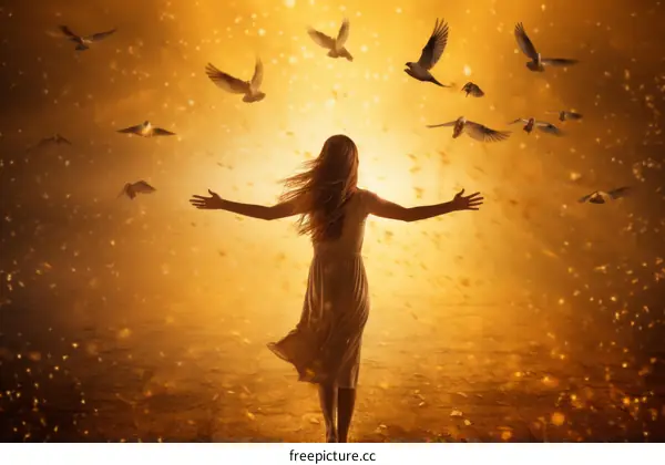 girl releasing doves into the air