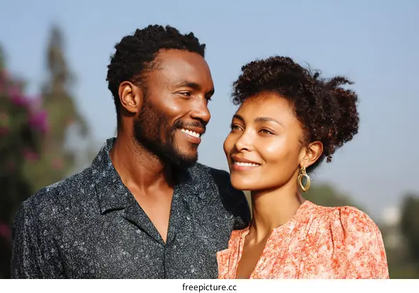 Couple Portrait in Outdoors Sunny Day