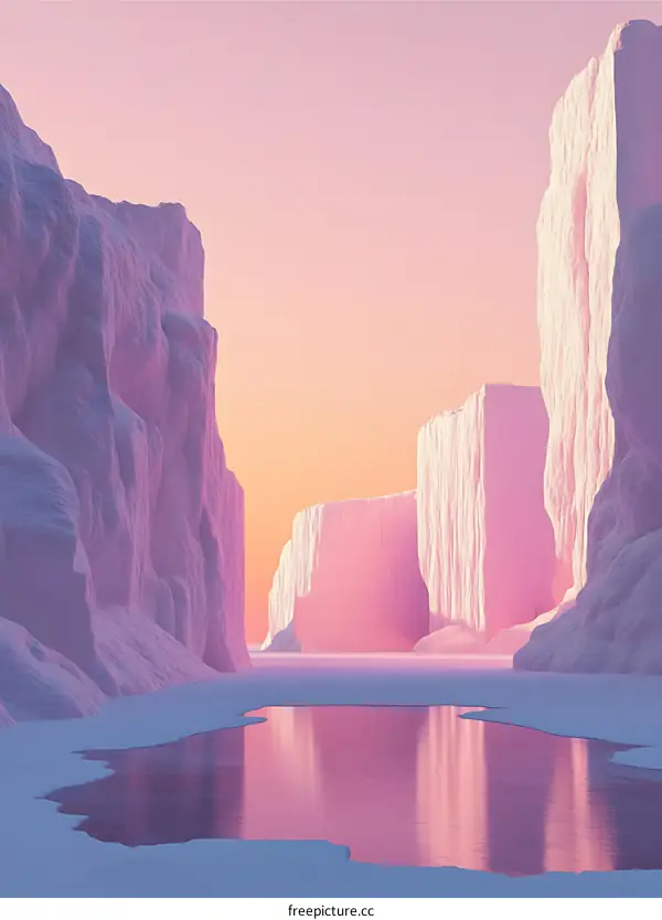 Pink Ice Landscape With Reflection