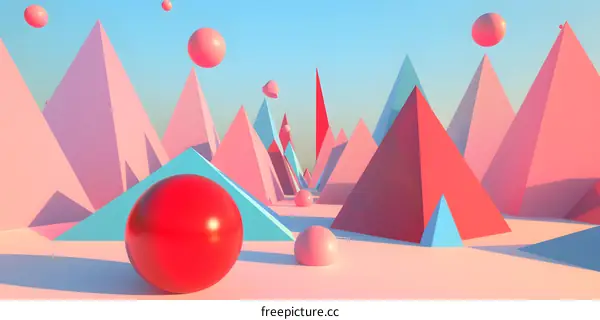 Abstract 3D Minimalist Geometric Pink Red Blue Shapes Background