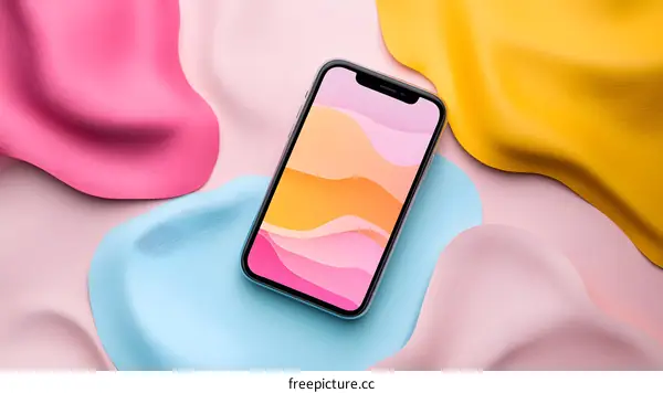 Smartphone Mockup On A Colorful Background With Abstract Shapes