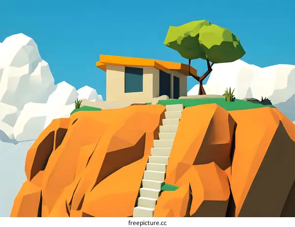 Low Poly House on a Clifftop