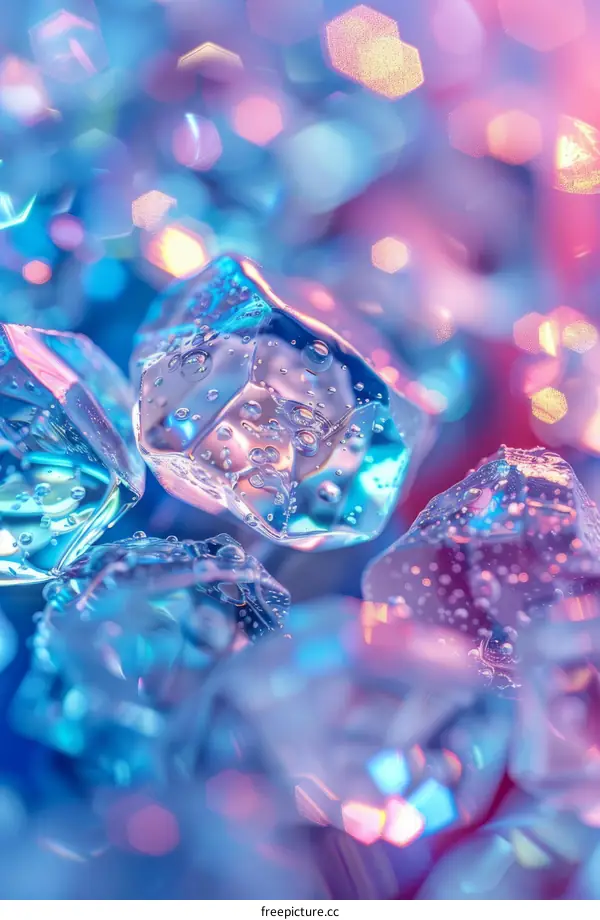 Close-up of blue and purple ice cubes