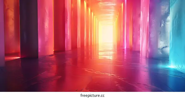 Neon Glowing Corridor with Colorful Lights