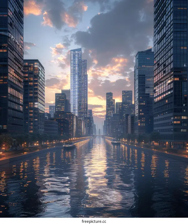 A river running through the middle of a city with skyscrapers on both sides