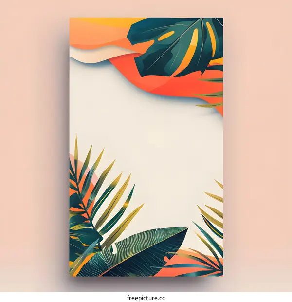 Tropical Leaves Background Illustration with Orange and Yellow Colors