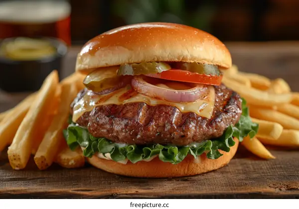 A delicious cheeseburger with a side of fries