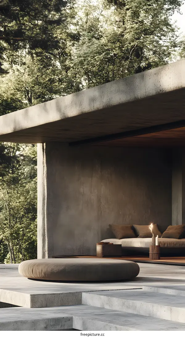 Modern Concrete House With Green Trees