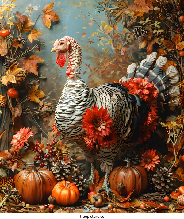 Turkey Brooch with Pumpkins