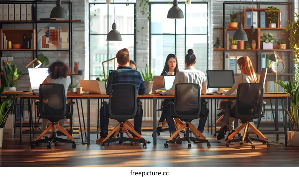 Diverse group of people working together in a modern office space