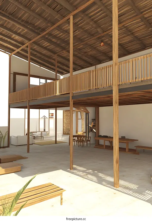 Modern Wooden House Interior Design with Balconies