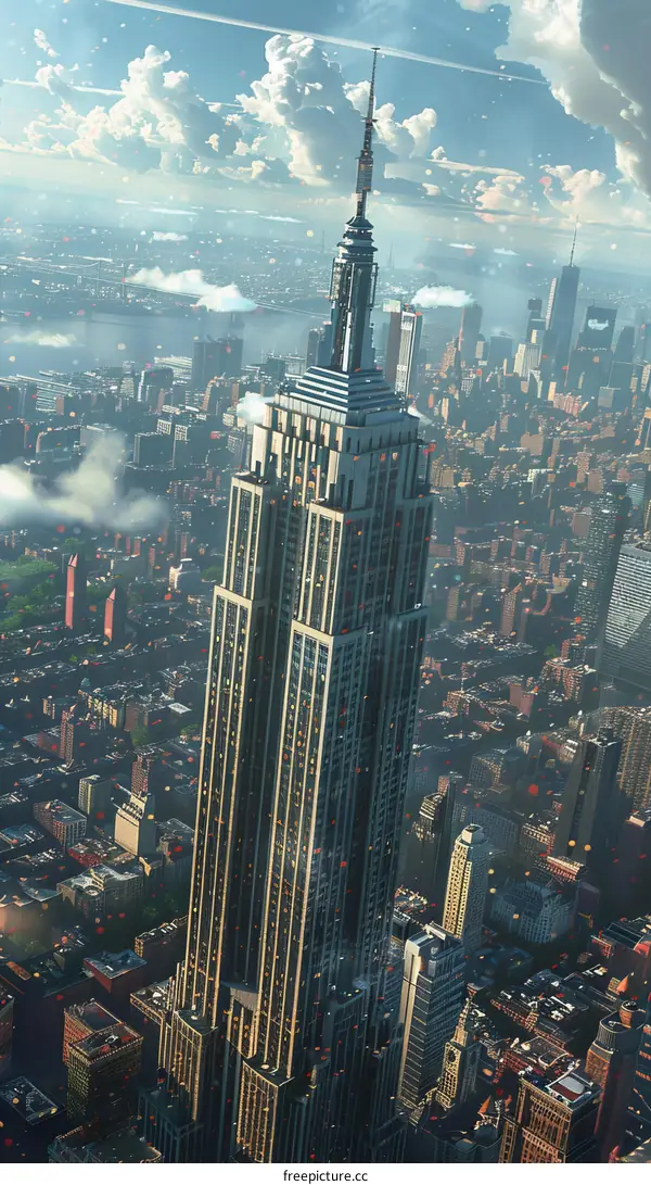 Aerial View of New York City Skyline with Empire State Building