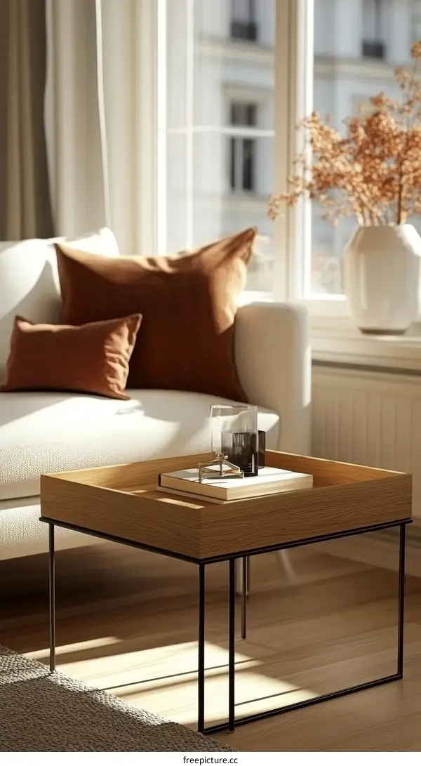 Modern Wooden Coffee Table in a Cozy Living Room
