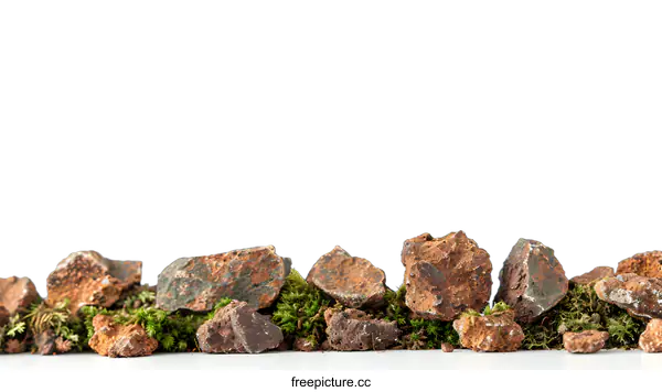 [Transparent Background PNG]Close Up Of Brown Rocks With Green Moss On White Background