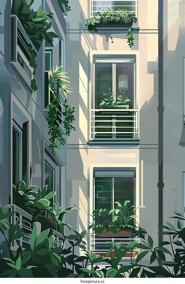 Green Plants on Building Balconies