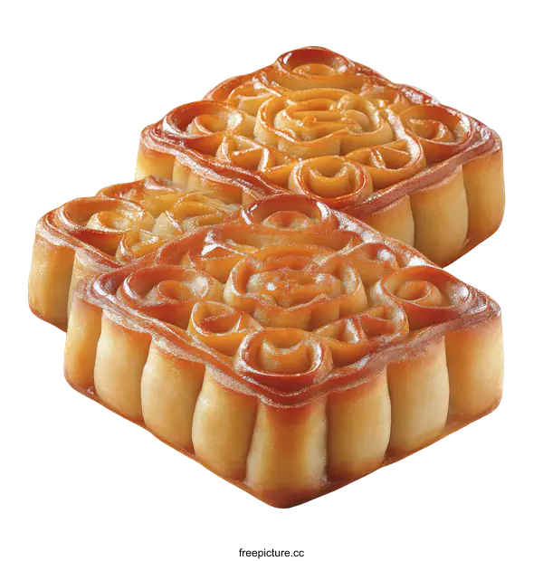 [Transparent Background PNG]Delicious Square Moon Cakes with Intricate Designs