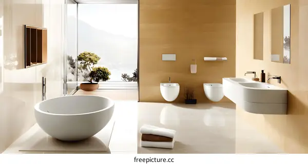 Modern Bathroom Design with Oval Tub and Double Sink