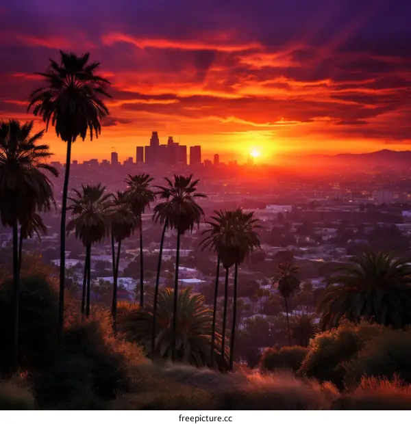 Palm trees at sunset in Los Angeles, California