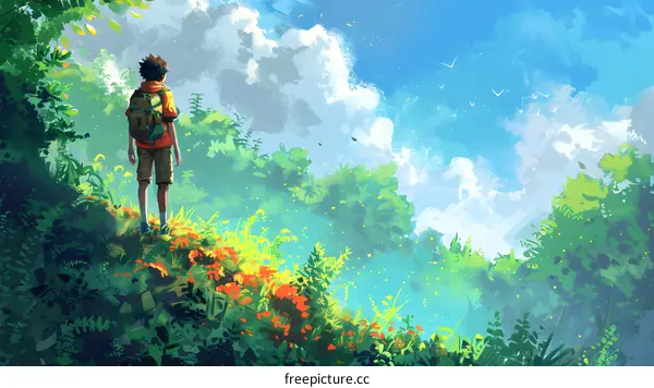 Man in Forest Looking at the Sky